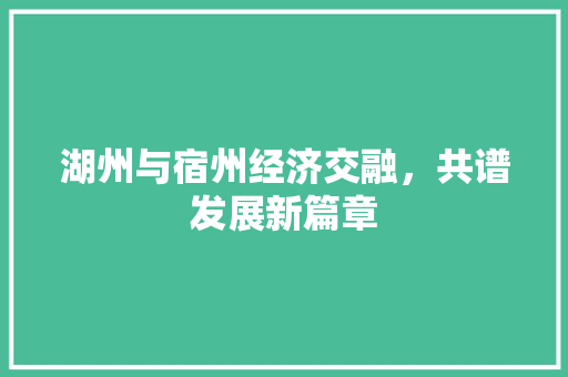 湖州与宿州经济交融,共谱发展新篇章 湖州与宿州经济交融,共谱发展新篇章