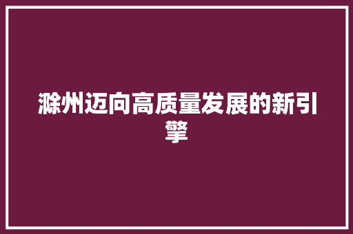 滁州迈向高质量发展的新引擎 滁州迈向高质量发展的新引擎