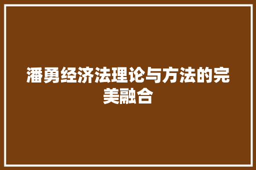 潘勇经济法理论与方法的完美融合 潘勇经济法理论与方法的完美融合