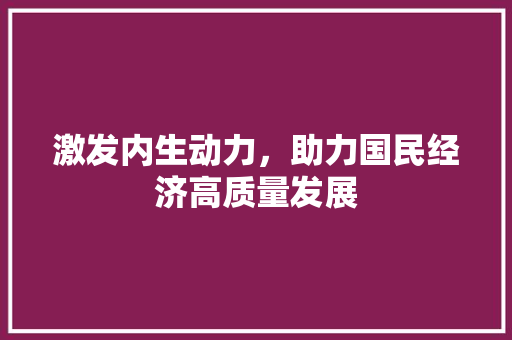 激发内生动力,助力国民经济高质量发展 激发内生动力,助力国民经济高质量发展