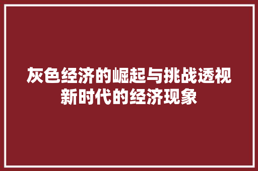 灰色经济的崛起与挑战透视新时代的经济现象 灰色经济的崛起与挑战透视新时代的经济现象