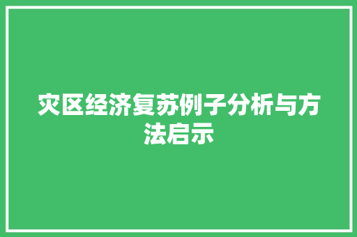 灾区经济复苏例子分析与方法启示 灾区经济复苏例子分析与方法启示