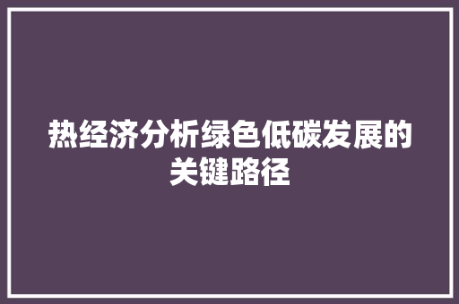 热经济分析绿色低碳发展的关键路径 热经济分析绿色低碳发展的关键路径