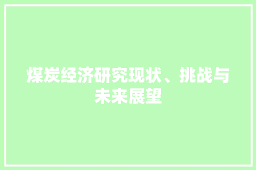 煤炭经济研究现状、挑战与未来展望 煤炭经济研究现状、挑战与未来展望
