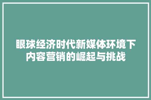 眼球经济时代新媒体环境下内容营销的崛起与挑战 眼球经济时代新媒体环境下内容营销的崛起与挑战