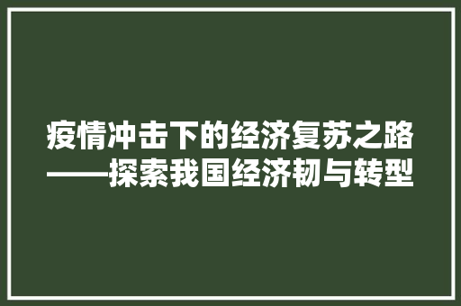 疫情冲击下的经济复苏之路——探索我国经济韧与转型 疫情冲击下的经济复苏之路——探索我国经济韧与转型