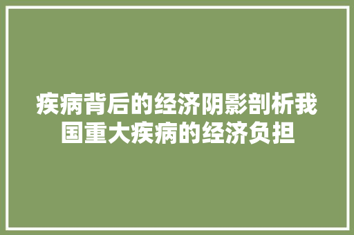 疾病背后的经济阴影剖析我国重大疾病的经济负担 疾病背后的经济阴影剖析我国重大疾病的经济负担