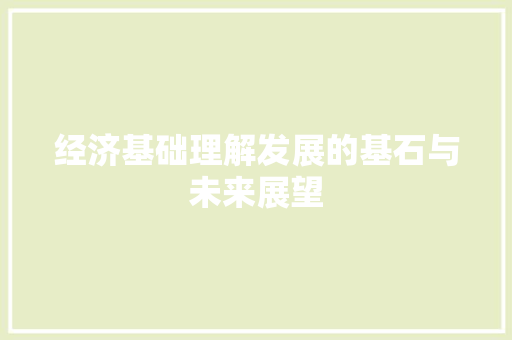经济基础理解发展的基石与未来展望 经济基础理解发展的基石与未来展望