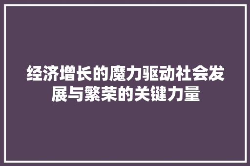 经济增长的魔力驱动社会发展与繁荣的关键力量 经济增长的魔力驱动社会发展与繁荣的关键力量