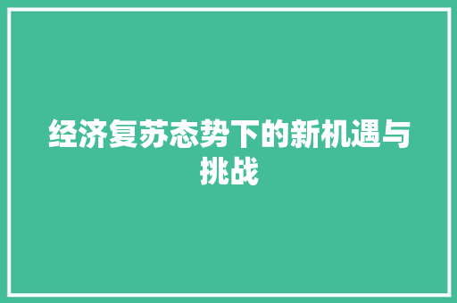 经济复苏态势下的新机遇与挑战