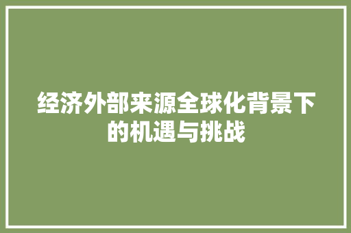 经济外部来源全球化背景下的机遇与挑战 经济外部来源全球化背景下的机遇与挑战