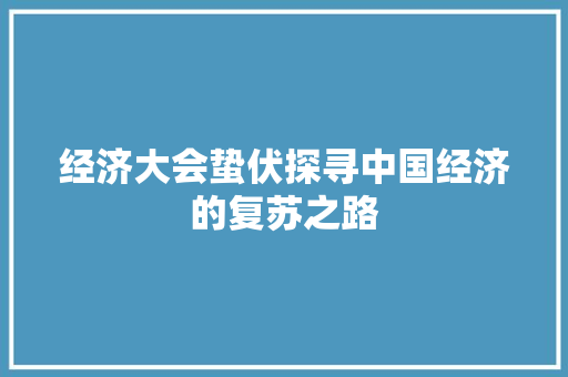经济大会蛰伏探寻中国经济的复苏之路 经济大会蛰伏探寻中国经济的复苏之路