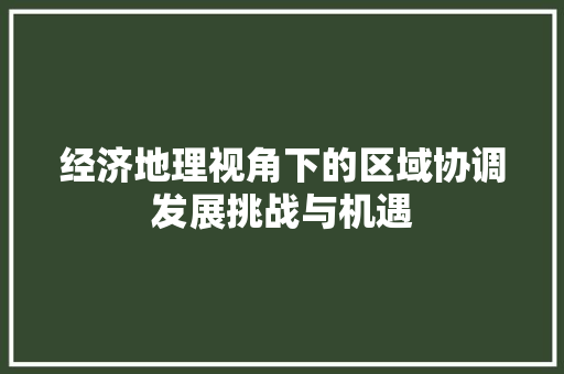 经济地理视角下的区域协调发展挑战与机遇 经济地理视角下的区域协调发展挑战与机遇