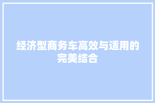 经济型商务车高效与适用的完美结合 经济型商务车高效与适用的完美结合