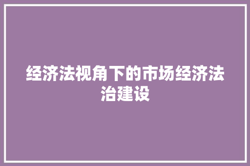 经济法视角下的市场经济法治建设 经济法视角下的市场经济法治建设