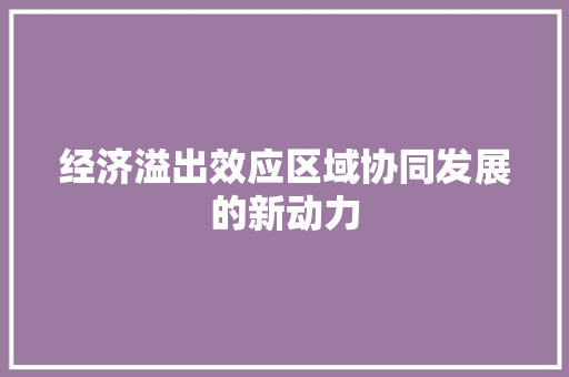 经济溢出效应区域协同发展的新动力 经济溢出效应区域协同发展的新动力