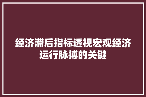 经济滞后指标透视宏观经济运行脉搏的关键 经济滞后指标透视宏观经济运行脉搏的关键