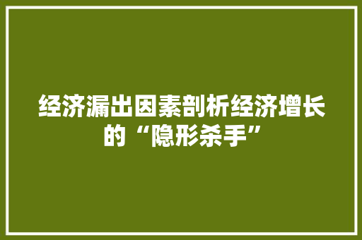 经济漏出因素剖析经济增长的“隐形杀手” 经济漏出因素剖析经济增长的“隐形杀手”