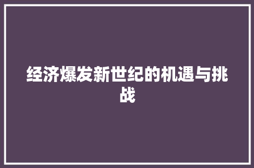 经济爆发新世纪的机遇与挑战 经济爆发新世纪的机遇与挑战