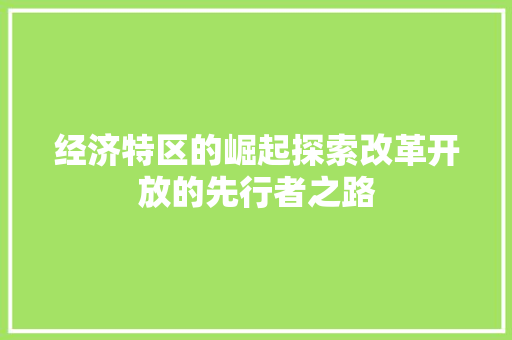 经济特区的崛起探索改革开放的先行者之路 经济特区的崛起探索改革开放的先行者之路