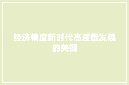 经济精度新时代高质量发展的关键 经济精度新时代高质量发展的关键