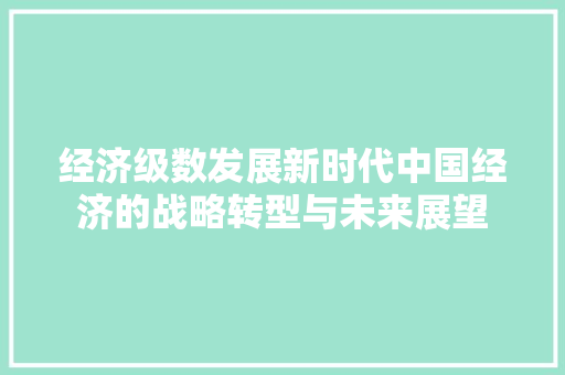 经济级数发展新时代中国经济的战略转型与未来展望 经济级数发展新时代中国经济的战略转型与未来展望