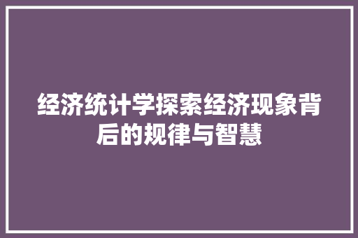 经济统计学探索经济现象背后的规律与智慧 经济统计学探索经济现象背后的规律与智慧
