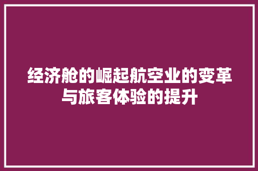 经济舱的崛起航空业的变革与旅客体验的提升 经济舱的崛起航空业的变革与旅客体验的提升