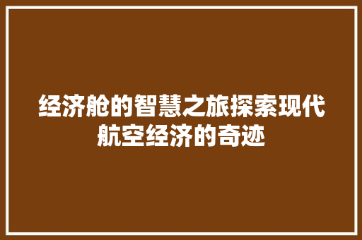 经济舱的智慧之旅探索现代航空经济的奇迹 经济舱的智慧之旅探索现代航空经济的奇迹