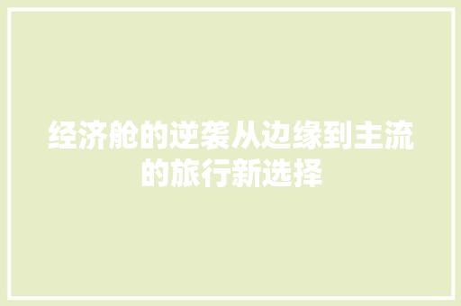 经济舱的逆袭从边缘到主流的旅行新选择 经济舱的逆袭从边缘到主流的旅行新选择