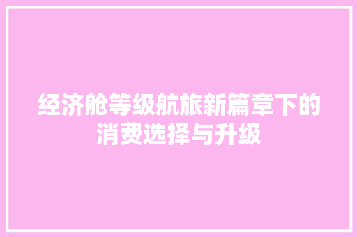 经济舱等级航旅新篇章下的消费选择与升级 经济舱等级航旅新篇章下的消费选择与升级
