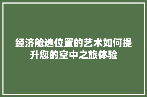 经济舱选位置的艺术如何提升您的空中之旅体验 经济舱选位置的艺术如何提升您的空中之旅体验