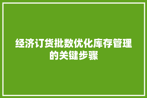 经济订货批数优化库存管理的关键步骤 经济订货批数优化库存管理的关键步骤