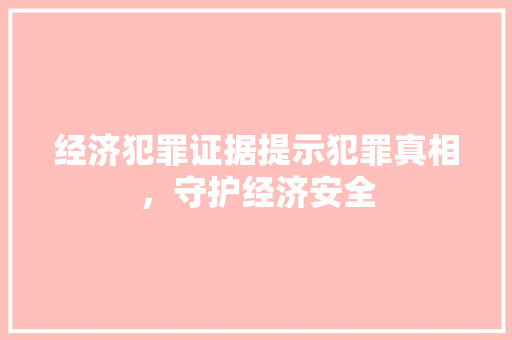 经济犯罪证据提示犯罪真相,守护经济安全 经济犯罪证据提示犯罪真相,守护经济安全