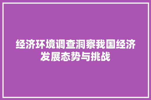经济环境调查洞察我国经济发展态势与挑战 经济环境调查洞察我国经济发展态势与挑战