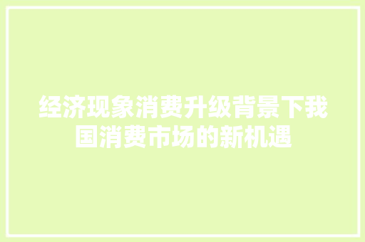 经济现象消费升级背景下我国消费市场的新机遇 经济现象消费升级背景下我国消费市场的新机遇