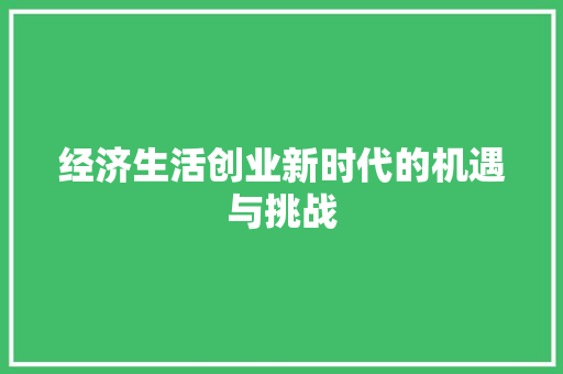 经济生活创业新时代的机遇与挑战 经济生活创业新时代的机遇与挑战
