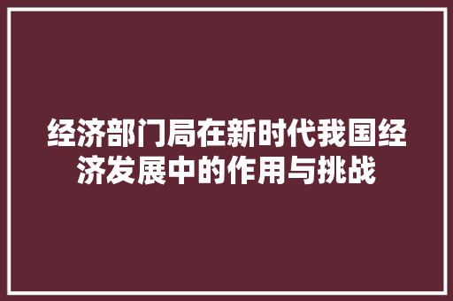 经济部门局在新时代我国经济发展中的作用与挑战 经济部门局在新时代我国经济发展中的作用与挑战