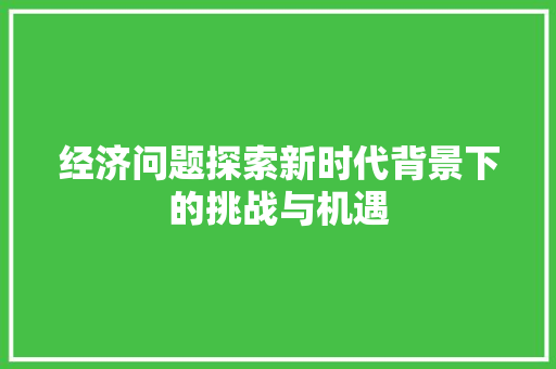 经济问题探索新时代背景下的挑战与机遇 经济问题探索新时代背景下的挑战与机遇