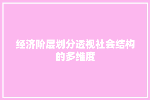 经济阶层划分透视社会结构的多维度 经济阶层划分透视社会结构的多维度