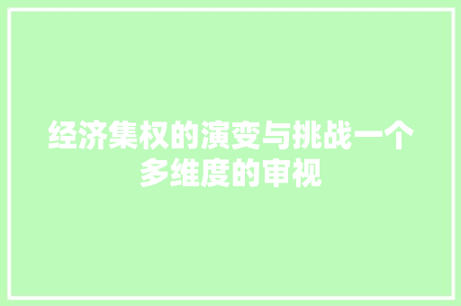 经济集权的演变与挑战一个多维度的审视