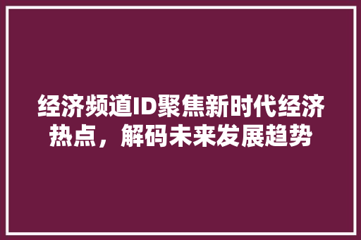 经济频道ID聚焦新时代经济热点，解码未来发展趋势
