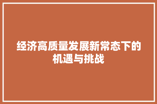 经济高质量发展新常态下的机遇与挑战 经济高质量发展新常态下的机遇与挑战