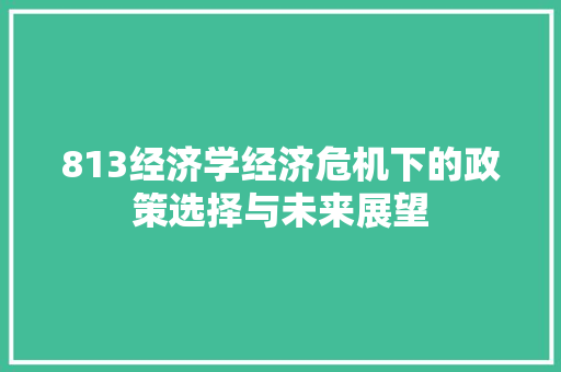 813经济学经济危机下的政策选择与未来展望 813经济学经济危机下的政策选择与未来展望