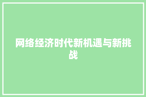 网络经济时代新机遇与新挑战 网络经济时代新机遇与新挑战