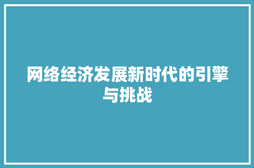 网络经济发展新时代的引擎与挑战 网络经济发展新时代的引擎与挑战
