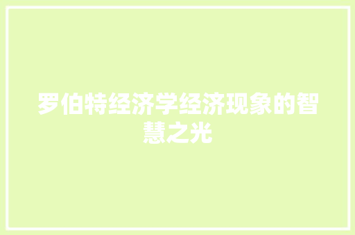 罗伯特经济学经济现象的智慧之光 罗伯特经济学经济现象的智慧之光