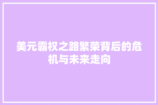 美元霸权之路繁荣背后的危机与未来走向 美元霸权之路繁荣背后的危机与未来走向