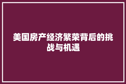 美国房产经济繁荣背后的挑战与机遇 美国房产经济繁荣背后的挑战与机遇