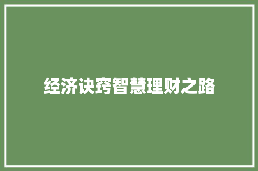 经济诀窍智慧理财之路 经济诀窍智慧理财之路